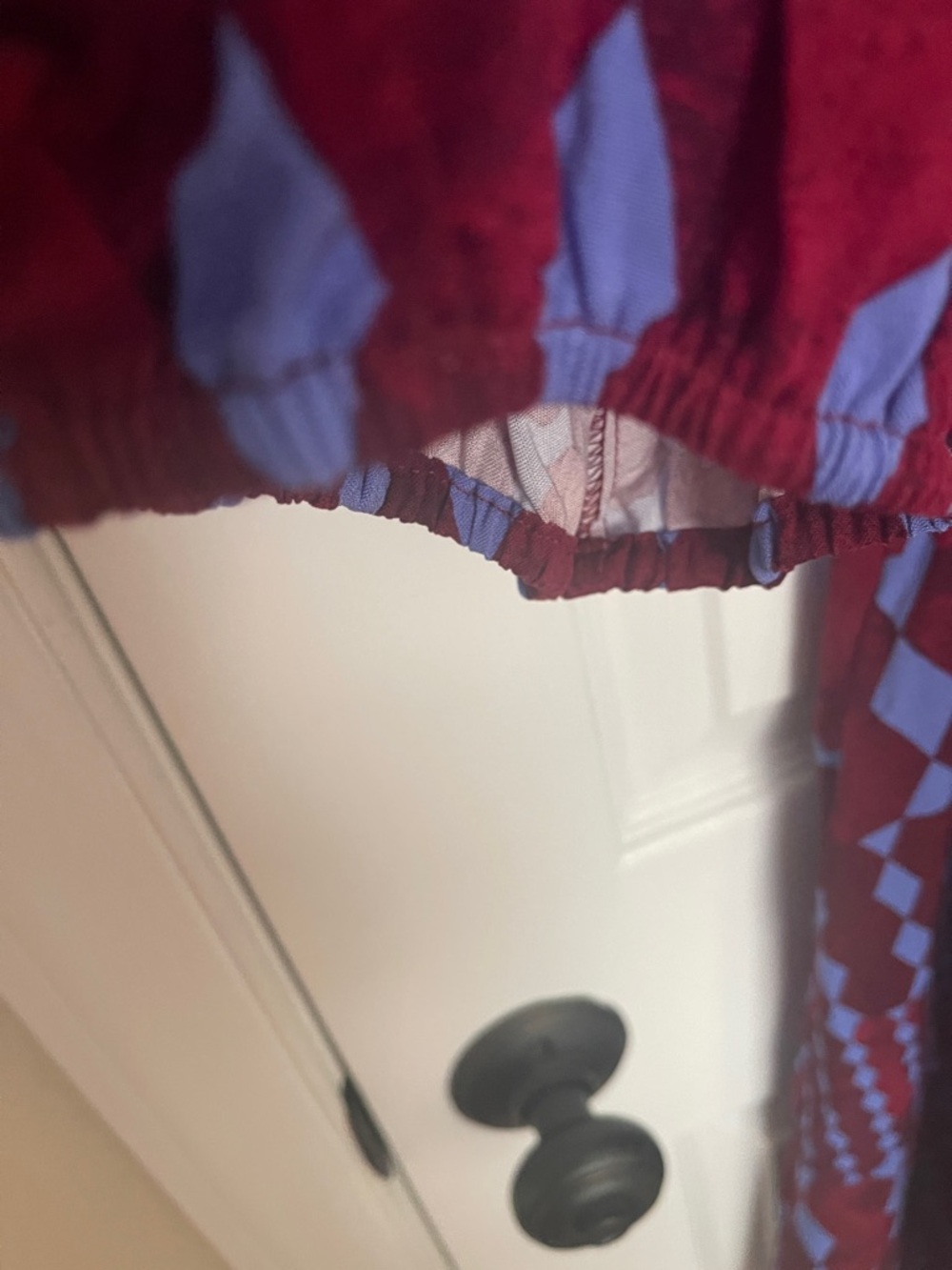 NWOT...Sugarlips Burgundy and Periwinkle Geometric Smocked Mini Dress - Picture 3 of 7
